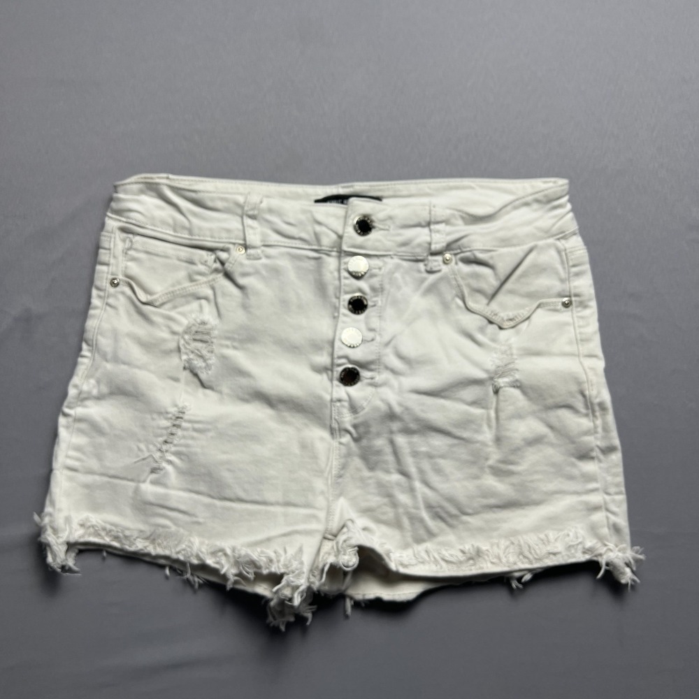 Fire & Rain Denim Cut Off Shorts Juniors 13 White Stretch Distressed Fringe Hem